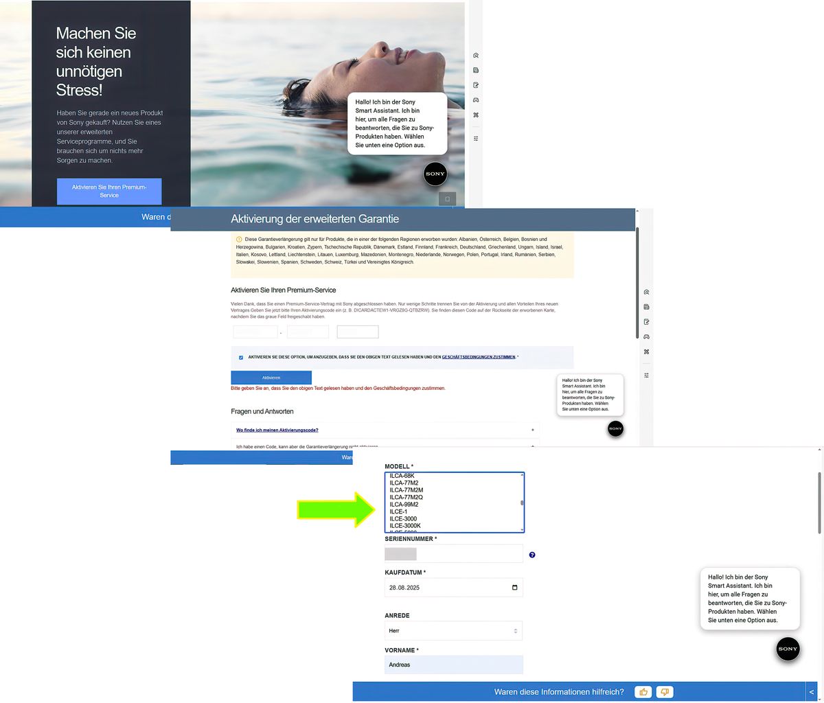 Leider wurde die Produkt Auswahlbox immer noch nicht aktualisiert ! ( Siehe grünen Pfeil )